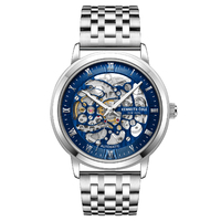 Silver/Blue Skeleton Automatic Watch with Silver Bracelet Band BY KENNETH COLE