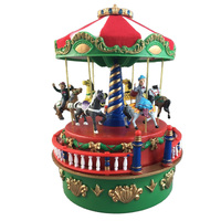 MINI CAROUSEL MUSIC BOX WITH TUNING HORSES TUNE JINGLE BELLS