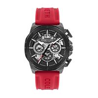 Black Automatic Skeleton Chronograph With Red Silicone Strap By KENNETH COLE