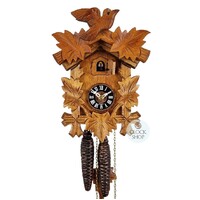 5 Leaf & Bird Cherry 1 Day Mechanical Carved Cuckoo Clock 18cm By HÖNES