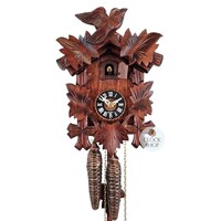 5 Leaf & Bird Chestnut 1 Day Mechanical Carved Cuckoo Clock 18cm By HÖNES