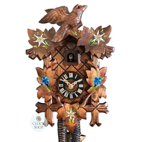 5 Leaf & Bird 1 Day Mechanical Carved Cuckoo Clock With Hand Painted Flowers 20cm By HÖNES