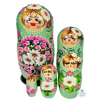 Floral Russian Dolls- Green & Pink 18cm (Set Of 5) image