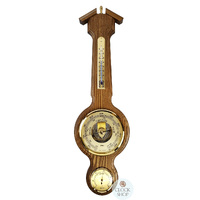 55cm Rustic Oak Traditional Weather Station With Barometer Thermometer & Hygrometer By FISCHER image