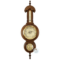 59cm Rustic Oak Old German Style Weather Station With Barometer Thermometer & Hygrometer By FISCHER image