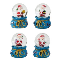 Santa on Blue Gift with LED Light Snow Globe 7cm