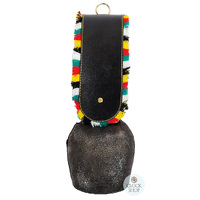 30cm Antique Look Cowbell With Fringed Black Leather Strap image