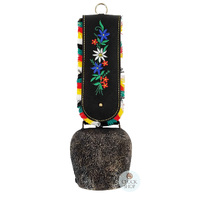 36cm Antique Look Cowbell With Fringed Black Leather Strap image