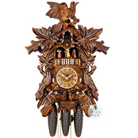 Birds & Leaves 8 Day Mechanical Carved Cuckoo Clock With Dancers 44cm By ENGSTLER