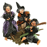 30cm Hanging Witch On Broomstick With Black Hat- Assorted Designs image
