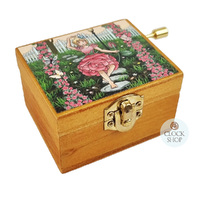Wooden Hand Crank Music Box- Girl In Pink Floral Garden (Beethoven- Fur Elise) image