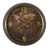 60cm Carta Brown World Map Wall Clock With Moving Gears By COUNTRYFIELD image
