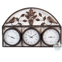 66cm Wrought Iron Weather Station With Thermometer Quartz Clock & Hygrometer By AMS image
