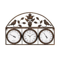 66cm Wrought Iron Weather Station With Thermometer, Quartz Clock & Hygrometer By AMS image