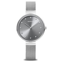 34mm Classic Collection Womens Watch With Grey Dial, Silver Milanese Strap, Case & Swarovski Elements By BERING image