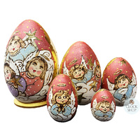 Woodburn Egg Russian Dolls- Pink Angels 15cm (Set Of 5) image