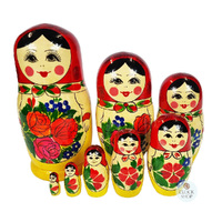 Semenov Russian Dolls- Red Scarf & Yellow Dress 20cm (Set Of 8) image