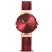 31mm Classic Collection Womens Watch With Red Dial & Milanese Strap & Rose Gold Case By BERING image