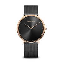 39mm Ultra Slim Collection Unisex Watch With Black Dial, Black Milanese Strap & Rose Gold Case By BERING image