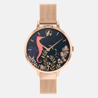 Rose Gold Seahorse Navy Blue Dial Mesh Band By SARA MILLER image