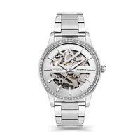 Silver Automatic Skeleton Watch with Pearl Dial and Bracelet Band By KENNETH COLE image
