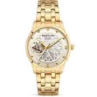Gold Automatic Skeleton Watch with Pearl Dial and Bracelet Band By KENNETH COLE image