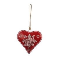 33cm Metal Heart On Rope Hanging Decoration- Red