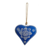 33cm Metal Heart On Rope Hanging Decoration- Blue image