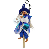 14cm Blue Witch On Broomstick Hanging Decoration image