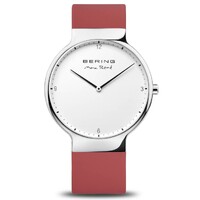 40mm Max Rene Collection Mens Watch With White Dial, Red Silicone Strap & Silver Case By BERING image