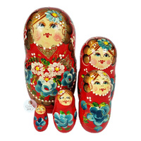 Floral Russian Dolls- Red With Ladybug 16cm (Set Of 5) image