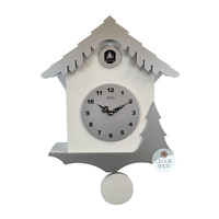34cm Silver & White Modern Battery Chalet Cuckoo Clock By AMS image