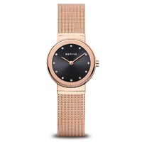 26mm Classic Collection Womens Watch With Black Dial, Rose Gold Milanese Strap, Case & Swarovski Elements By BERING image
