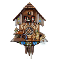 Beer Drinker, Water Wheel & Dogs 1 Day Mechanical Chalet Cuckoo Clock 30cm By ENGSTLER image