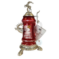 Lord Of Crystal Red Glass Beer Stein With Stag On Pewter Lid 0.5L By KING image