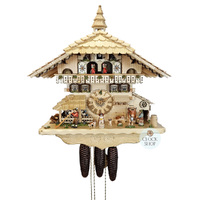 Farmer & Cow 8 Day Mechanical Chalet Cuckoo Clock With Alphorn 53cm By HÖNES image