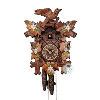 5 Leaf & Bird 1 Day Mechanical Carved Cuckoo Clock With Edelweiss Flowers 28cm By HÖNES image