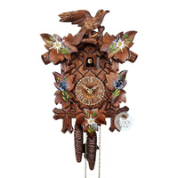 5 Leaf & Bird 1 Day Mechanical Carved Cuckoo Clock With Flowers 28cm By HÖNES image