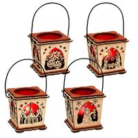 14cm Red Wood Laser Cut Tealight Lantern- Assorted Designs