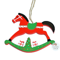 11cm Red & Green Rocking Horse Hanging Decoration image