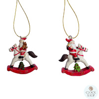 6cm Santa on Rocking Horse Hanging Decoration image