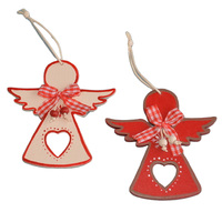 5cm Red & Cream Wooden Angel Hanging Decoration- Assorted Designs