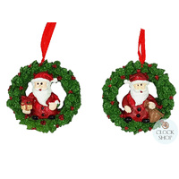 5.5cm Santa In Wreath Hanging Decoration- Assorted Designs image