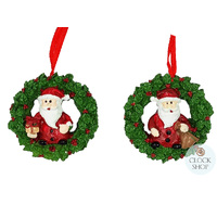 5.5cm Santa In Wreath Hanging Decoration- Assorted Designs