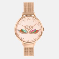 Rose Gold Swan Dial Mesh Band By SARA MILLER image