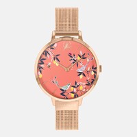 Gold Orchard Pink Dial Mesh Band By SARA MILLER image