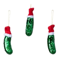 9cm Green Cucumber Pickle With Santa Hat Hanging Decoration