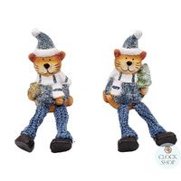 20cm Blue Cat With Christmas Hat Shelf Sitter- Assorted Designs image