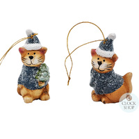 9cm Blue Cat in Christmas Hat Hanging Decoration- Assorted Designs image