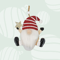 10cm Wooden Gnome With Star Hanging Decoration